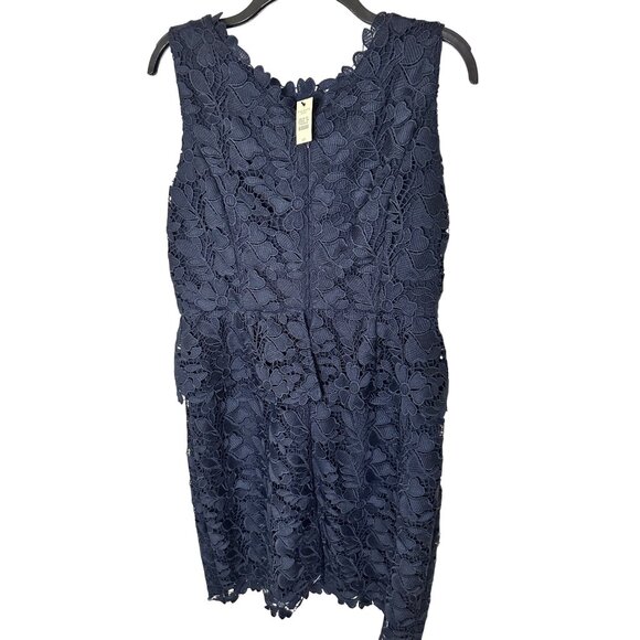 Vintage Talbots Navy Lace Sheath Dress 14P Petites Sleeveless Floral Pattern - Picture 4 of 7